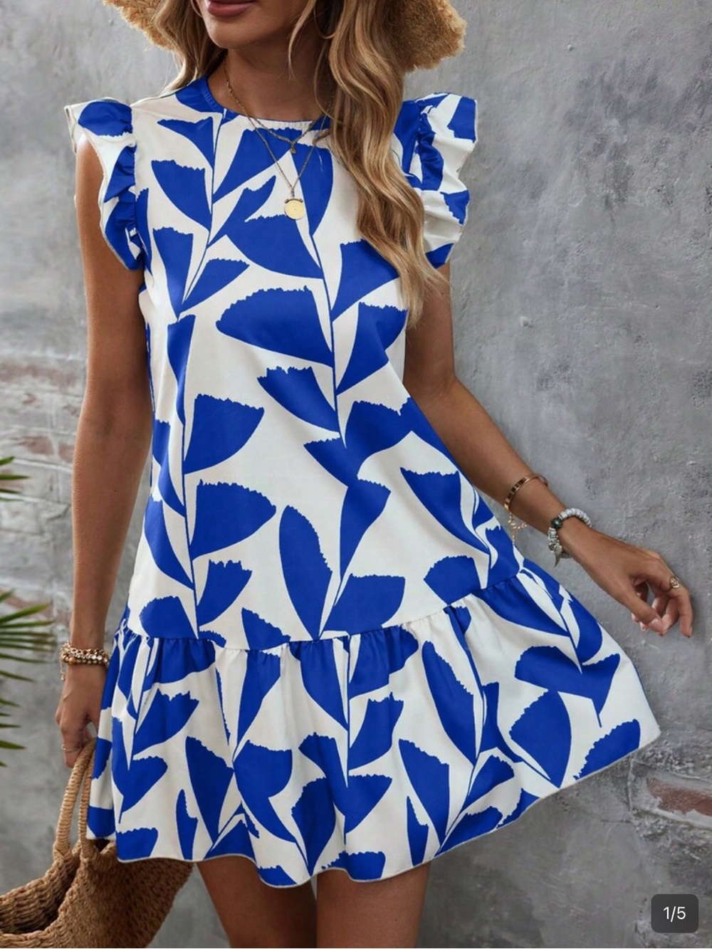 SHEIN Breezaya Allover Print Ruffle Trim Smock Dress size L/XL 12